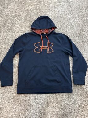 Under Armour Navy Pullover Hoodie with Orange Logo Accents